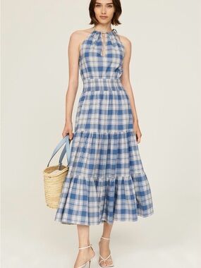Polo by Ralph Lauren Blue and White Plaid Halter Midi Dress